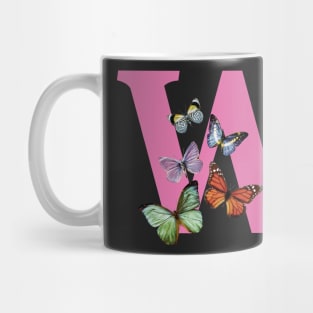 Letter pink W with colorful butterflies Mug